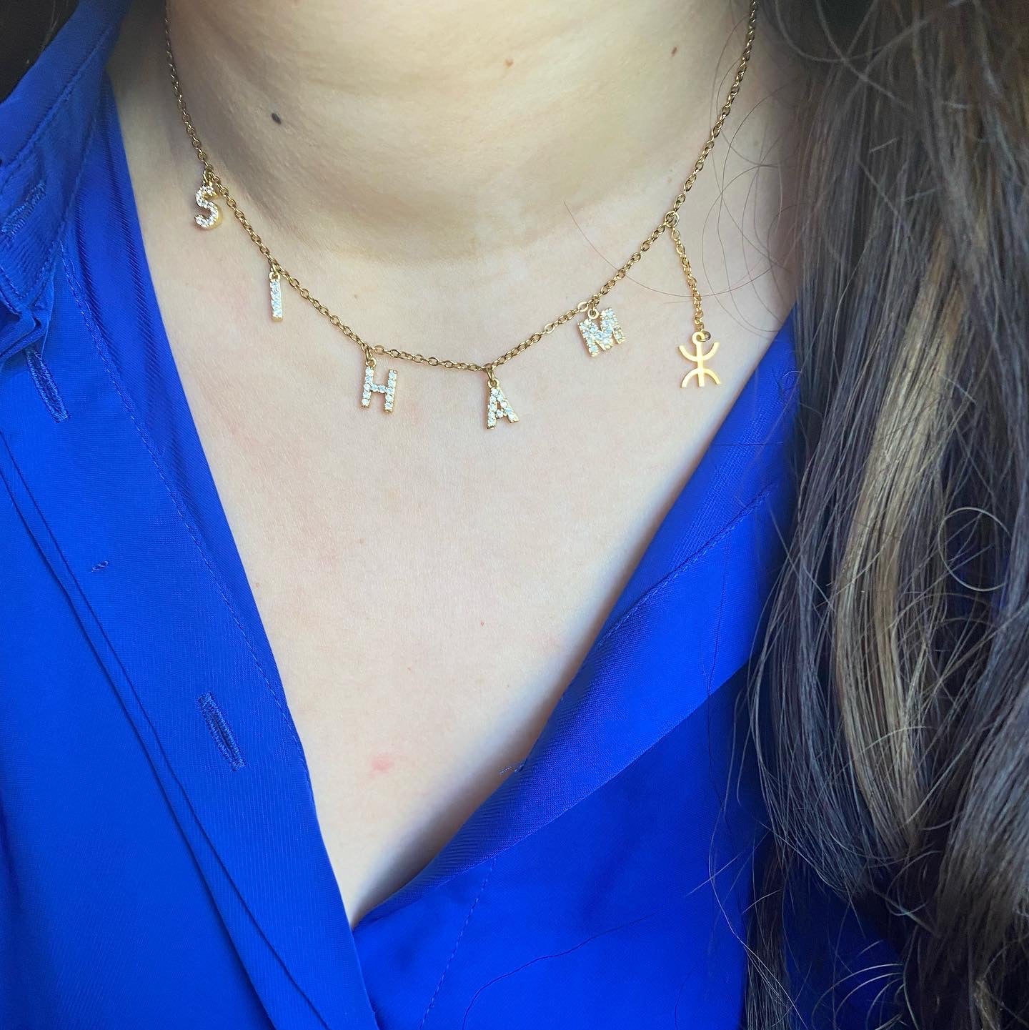 Collier prenom DELILA amazigh + ⵣ ( ZIRCON )