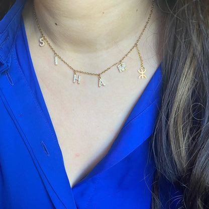 Collier prenom DELILA amazigh + ⵣ ( ZIRCON )