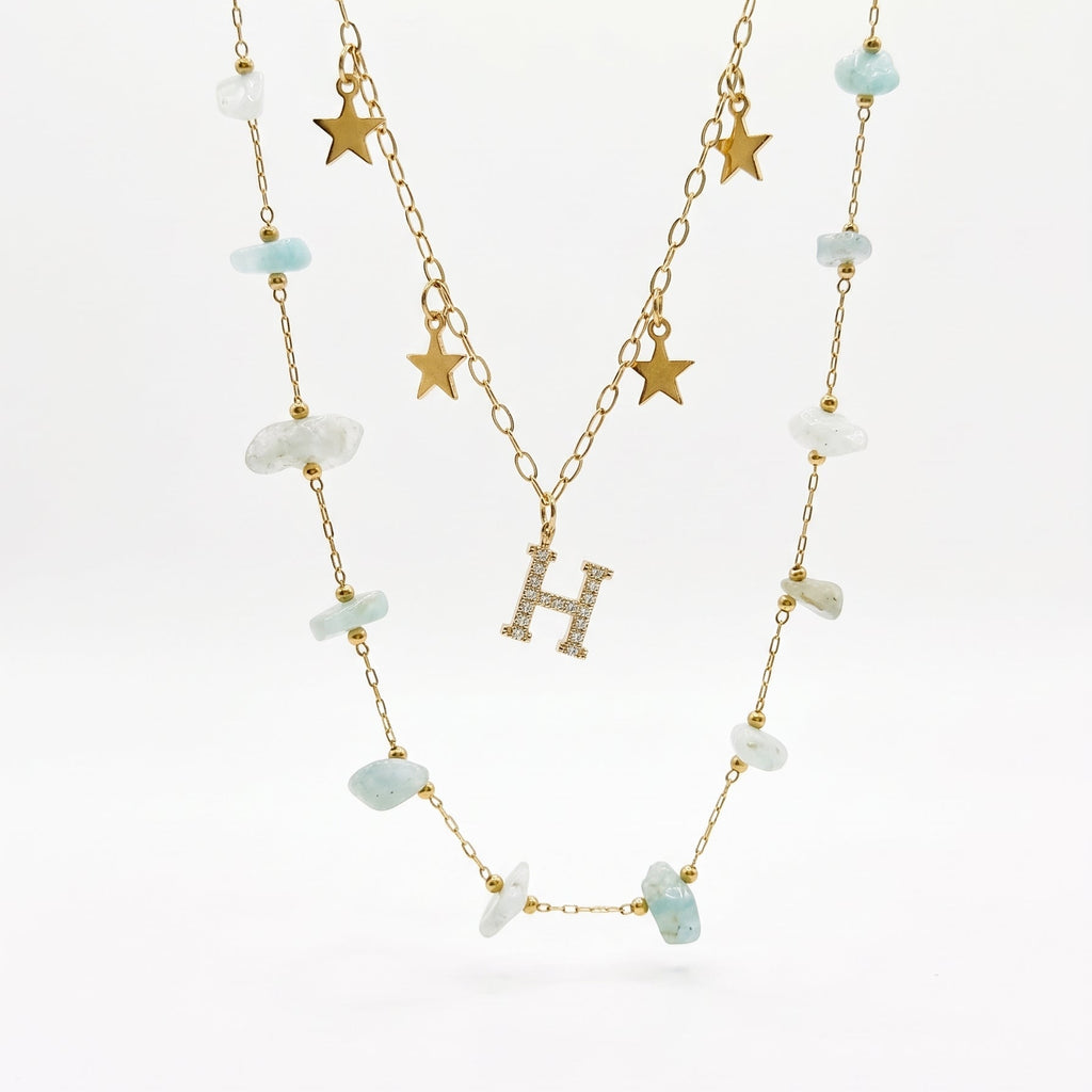 Collier 2en1 initiale Bluesky