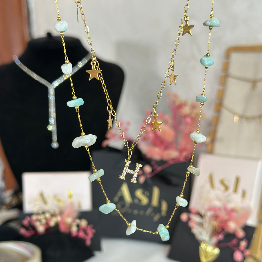 Collier 2en1 initiale Bluesky